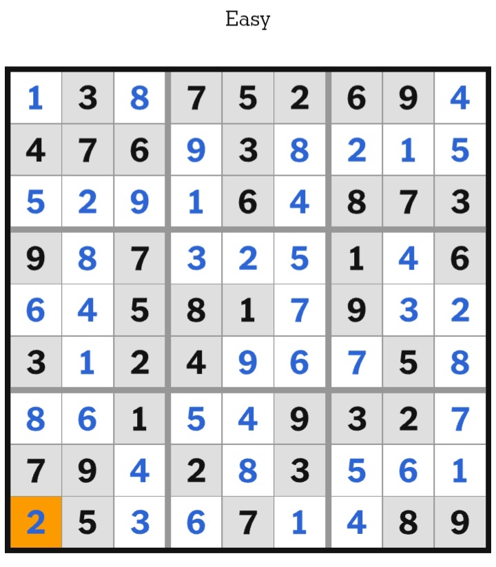 NYT Sudoku Easy Answers January 11, 2026