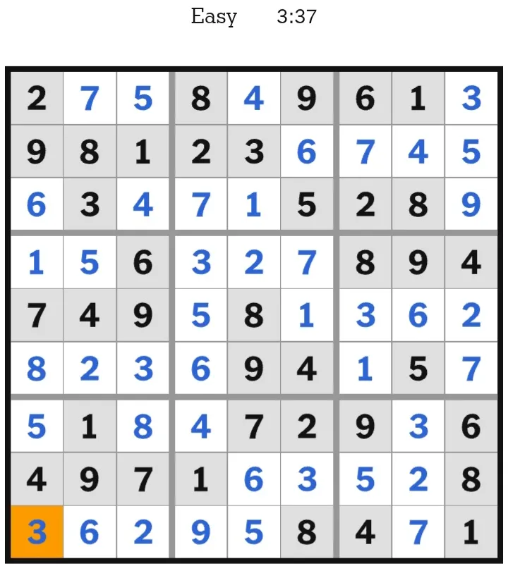NYT Sudoku Easy Answers January 13, 2026