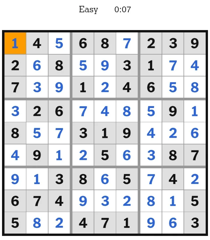 NYT Sudoku Easy Answers January 14, 2026