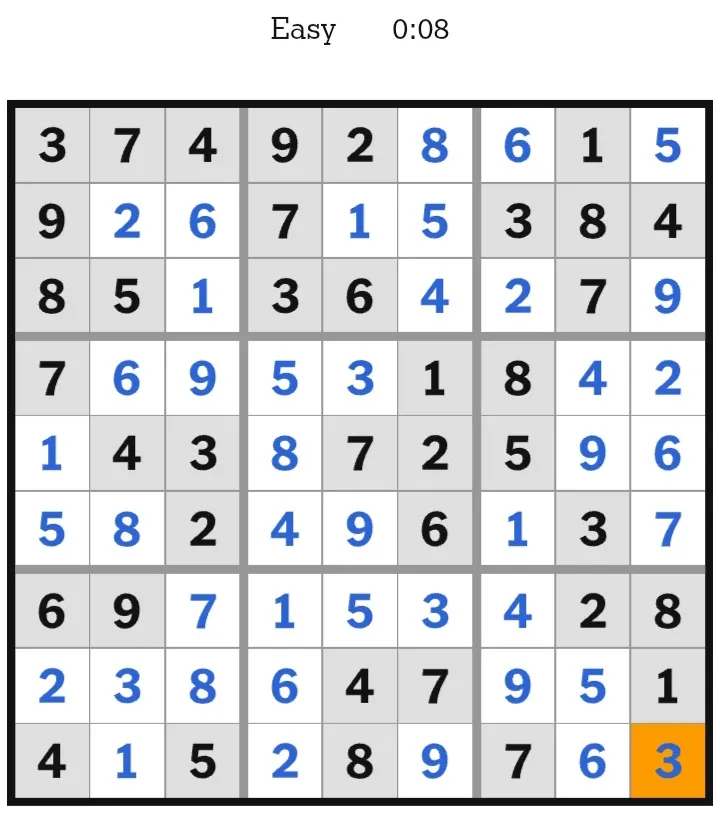 NYT Sudoku Easy Answers January 18, 2026
