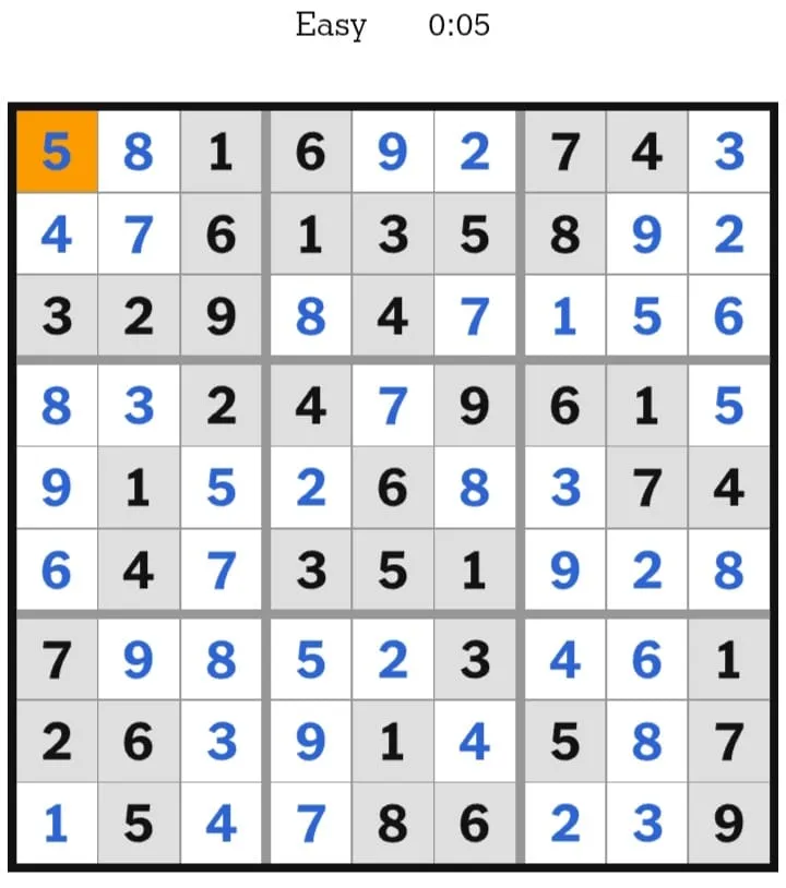NYT Sudoku Easy Answers January 22, 2026