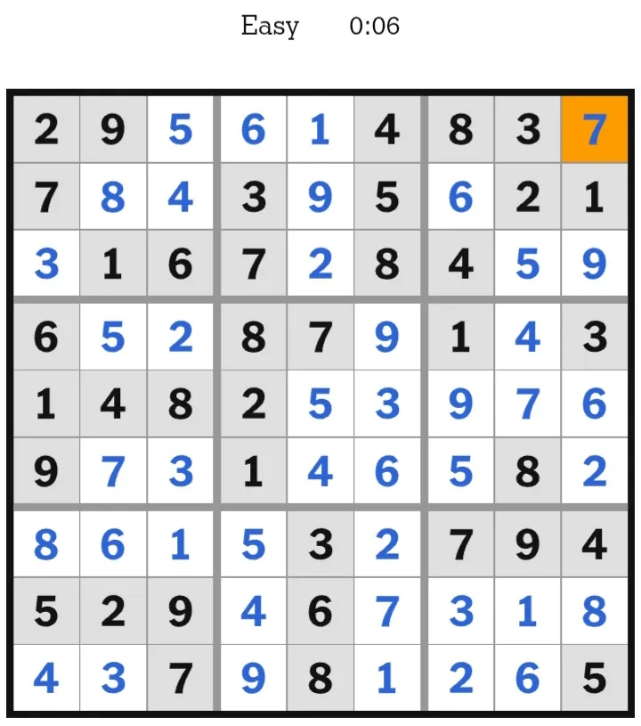 NYT Sudoku Easy Answers January 26, 2026