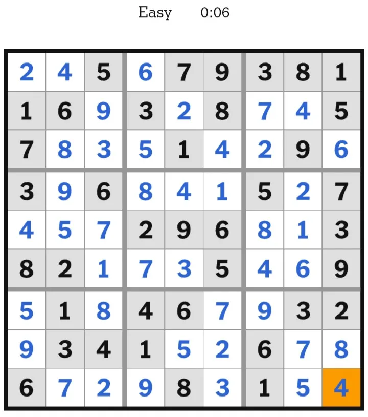 NYT Sudoku Easy Answers January 29, 2026