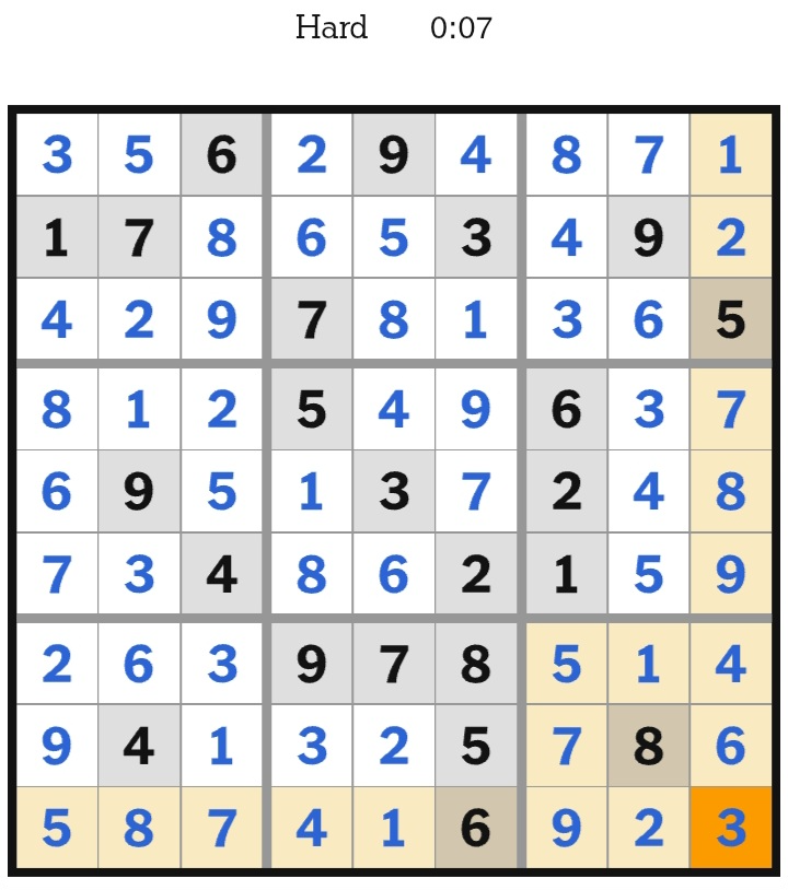 NYT Sudoku Hard Answers January 02, 2026