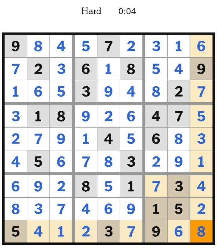 NYT Sudoku Hard Answers January 08, 2026