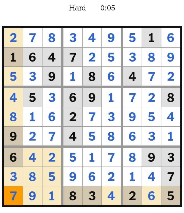 NYT Sudoku Hard Answers January 09, 2026