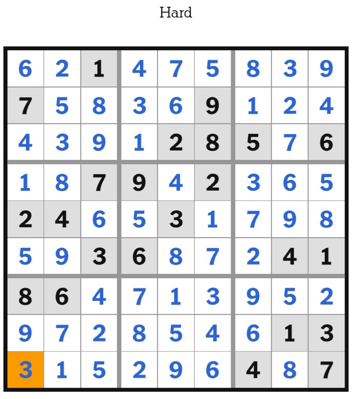 NYT Sudoku Hard Answers January 11, 2026