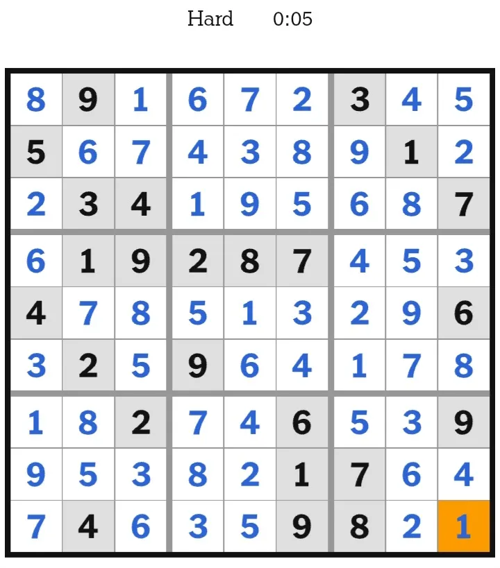 NYT Sudoku Hard Answers January 14, 2026