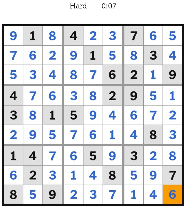 NYT Sudoku Hard Answers January 16, 2026