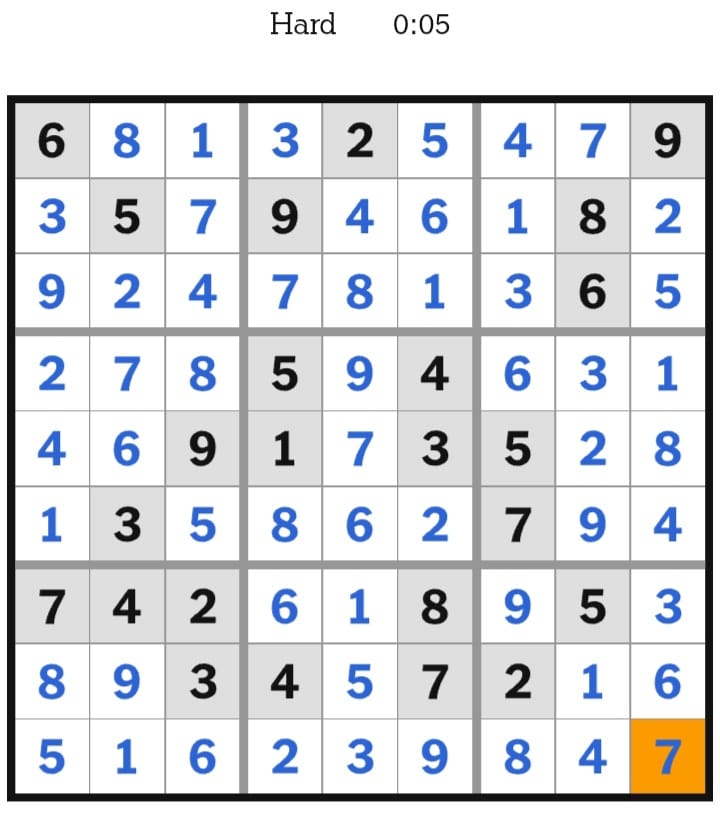 NYT Sudoku Hard Answers January 19, 2026