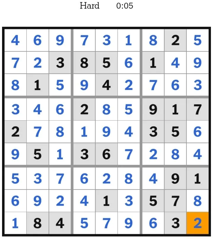 NYT Sudoku Hard Answers January 22, 2026