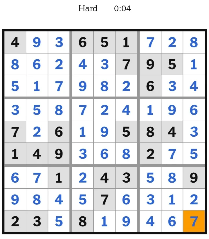 NYT Sudoku Hard Answers January 29, 2026