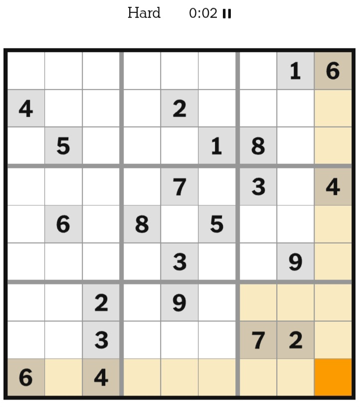 NYT Sudoku Hard January 01, 2026