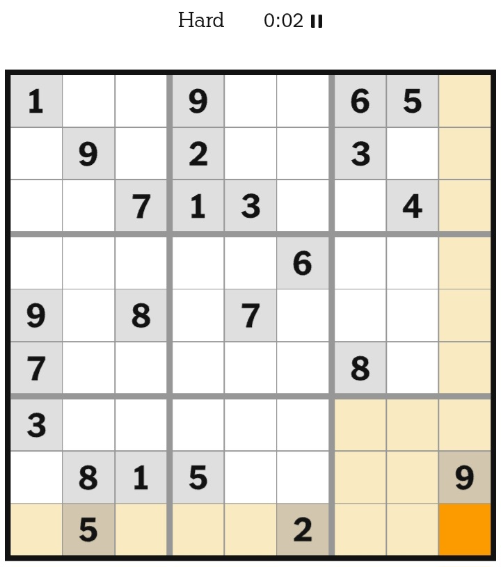 NYT Sudoku Hard January 05, 2026