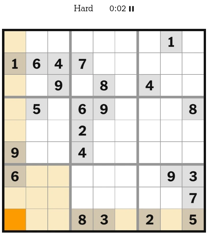 NYT Sudoku Hard January 09, 2026