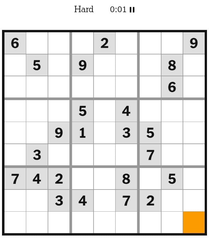 NYT Sudoku Hard January 19, 2026