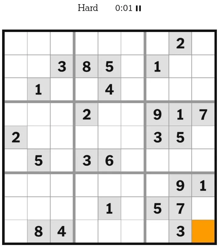 NYT Sudoku Hard January 22, 2026