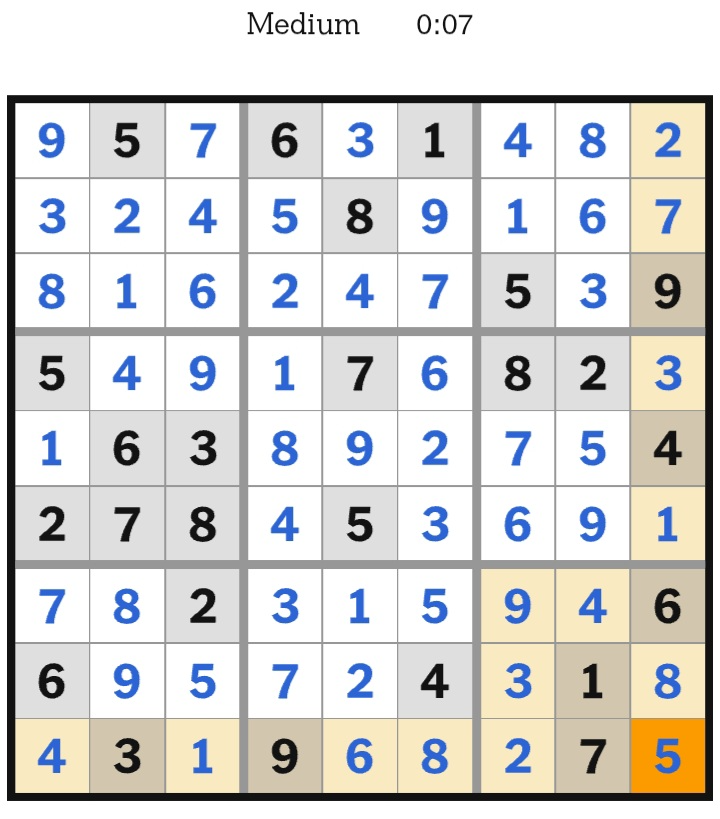NYT Sudoku Medium Answers January 01, 2026