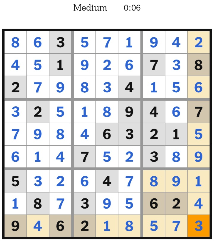 NYT Sudoku Medium Answers January 03, 2026