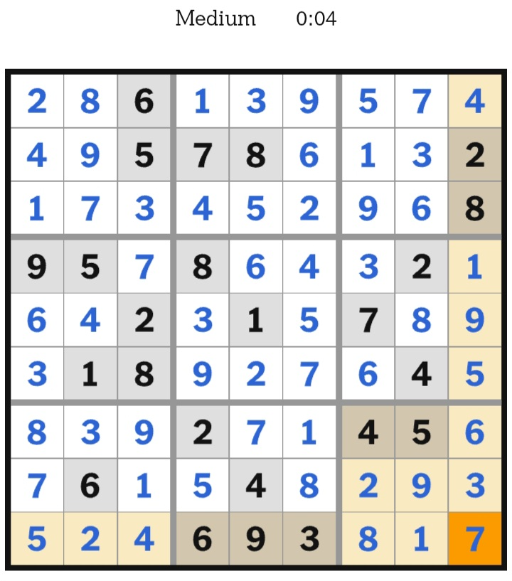 NYT Sudoku Medium Answers January 05, 2026