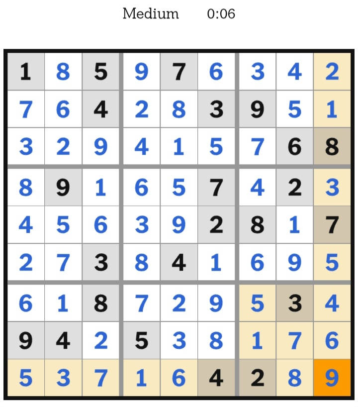 NYT Sudoku Medium Answers January 07, 2026