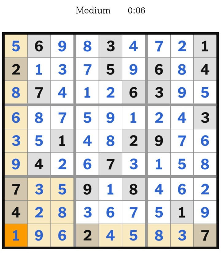 NYT Sudoku Medium Answers January 08, 2026
