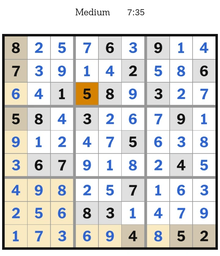 NYT Sudoku Medium Answers January 10, 2026