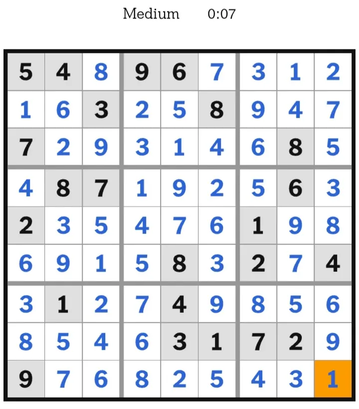 NYT Sudoku Medium Answers January 13, 2026