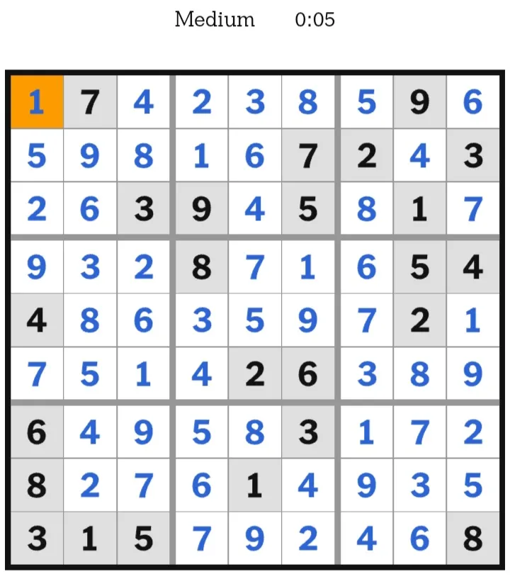 NYT Sudoku Medium Answers January 14, 2026