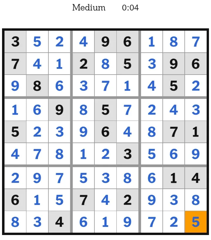 NYT Sudoku Medium Answers January 16, 2026