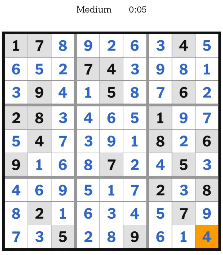 NYT Sudoku Medium Answers January 18, 2026