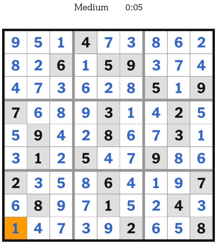 NYT Sudoku Medium Answers January 19, 2026
