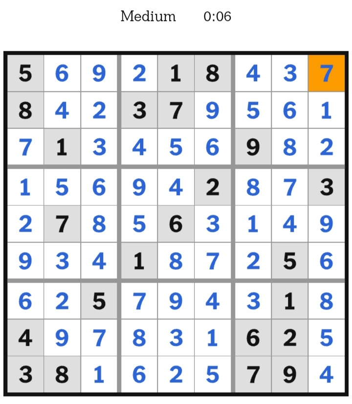 NYT Sudoku Medium Answers January 23, 2026