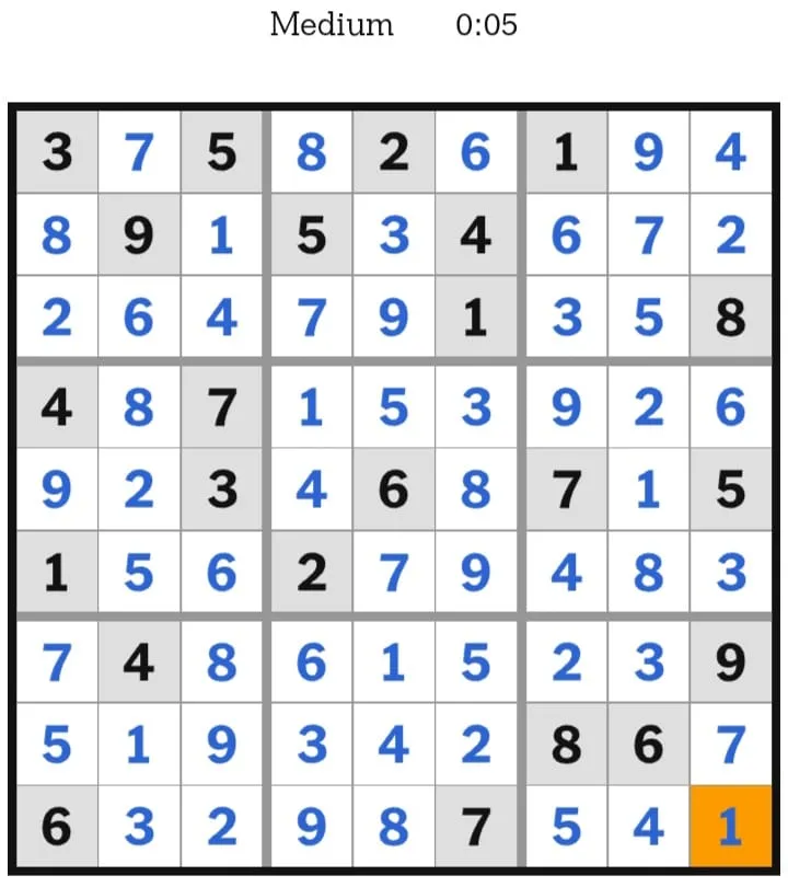 NYT Sudoku Medium Answers January 24, 2026