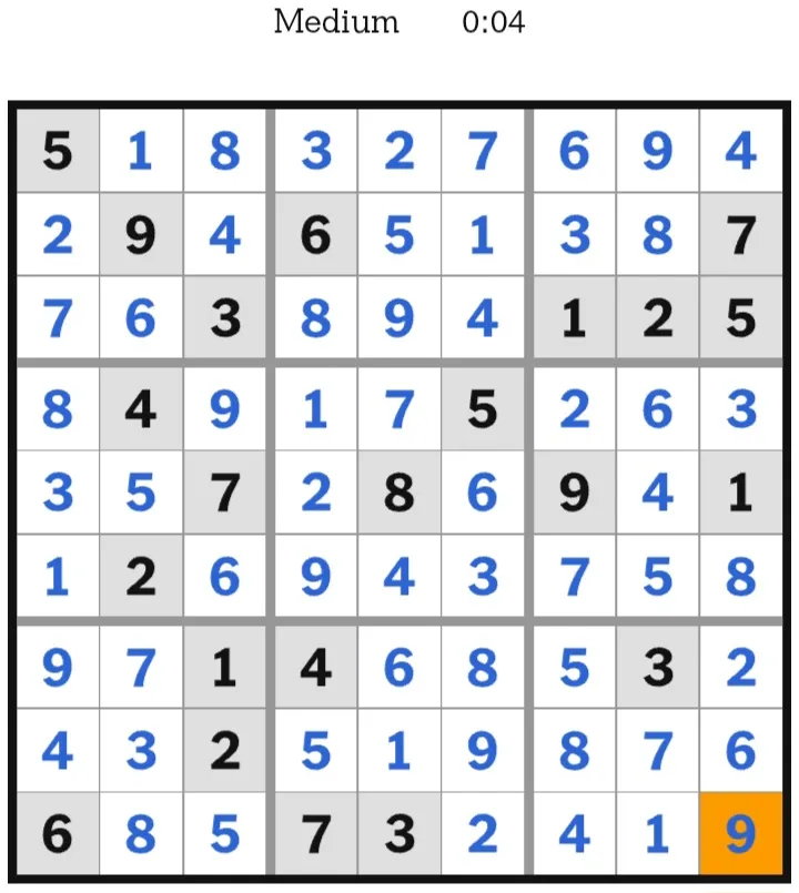 NYT Sudoku Medium Answers January 25, 2026