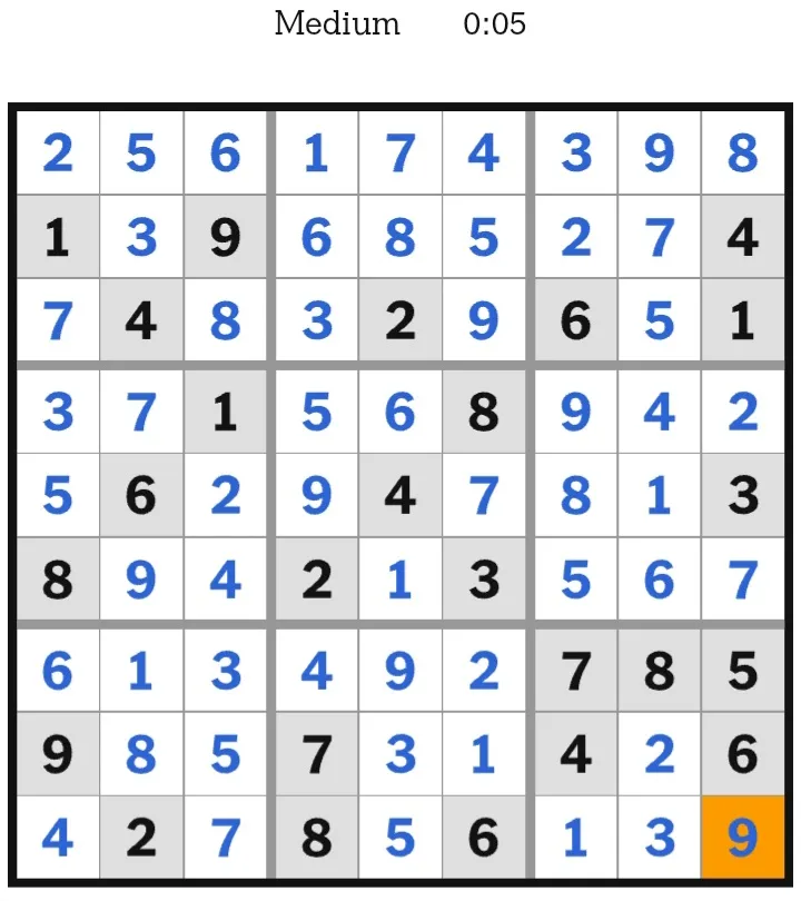 NYT Sudoku Medium Answers January 26, 2026