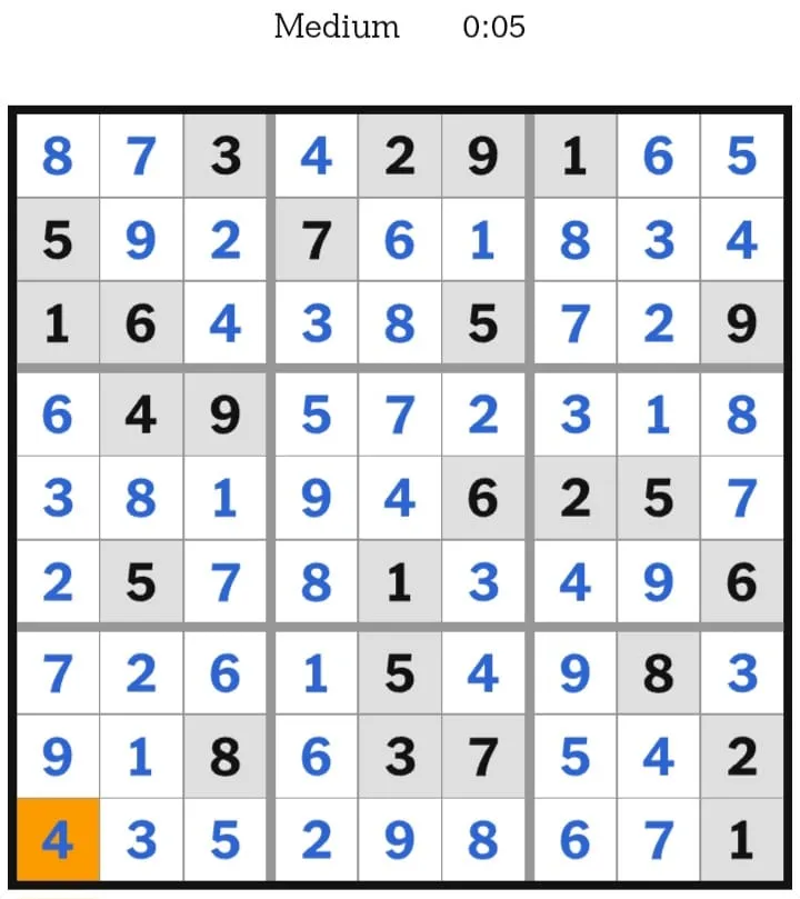 NYT Sudoku Medium Answers January 27, 2026