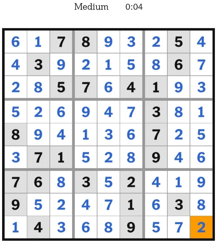 NYT Sudoku Medium Answers January 28, 2026