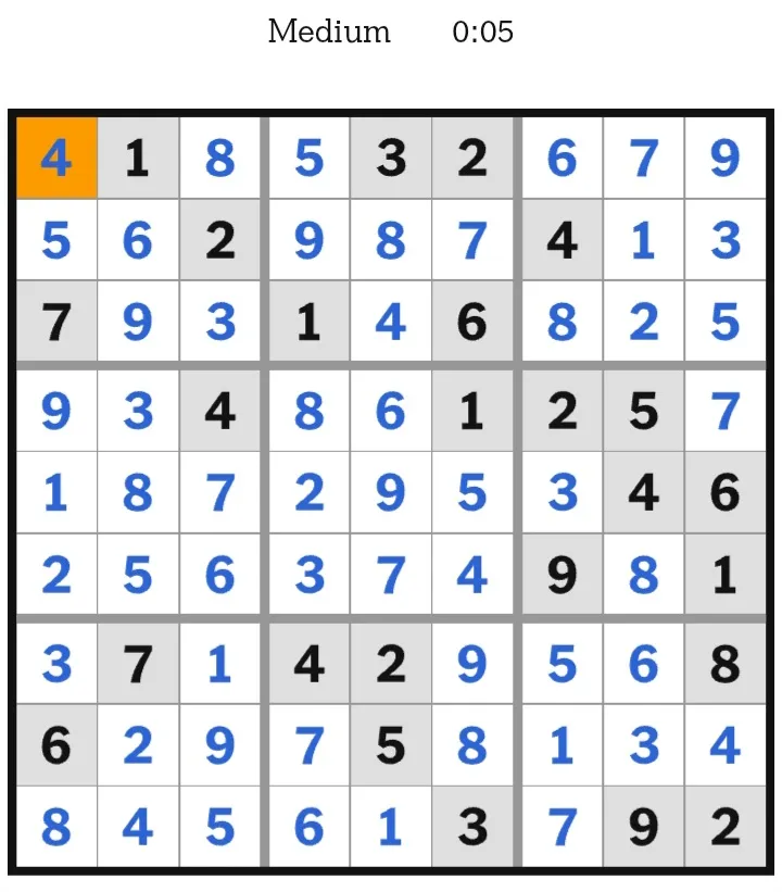 NYT Sudoku Medium Answers January 29, 2026