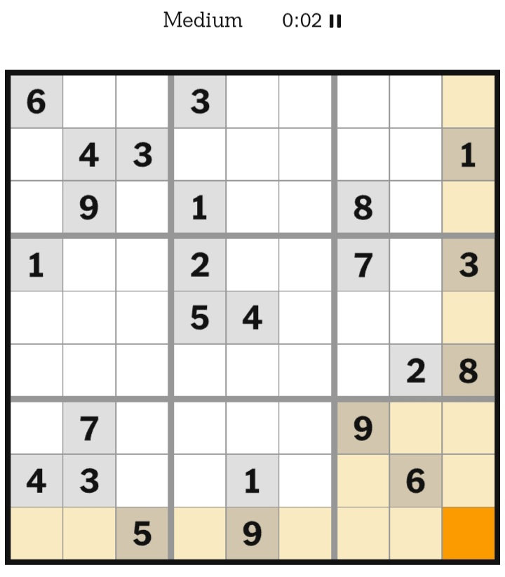 NYT Sudoku Medium January 02, 2026