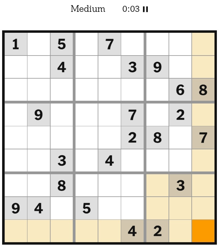 NYT Sudoku Medium January 06, 2026