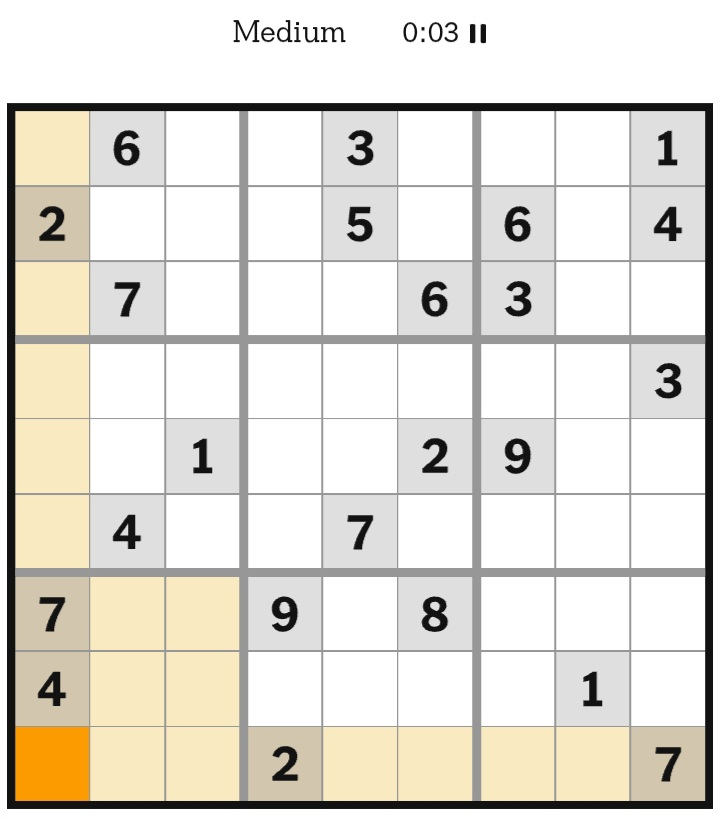 NYT Sudoku Medium January 08, 2026