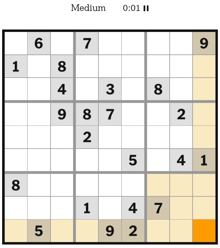 NYT Sudoku Medium January 09, 2026