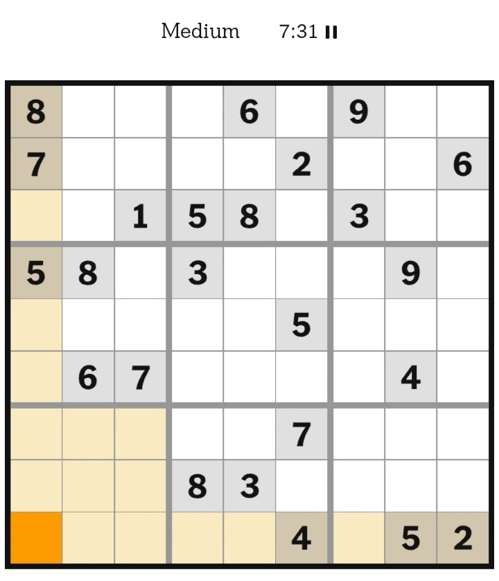 NYT Sudoku Medium January 10, 2026