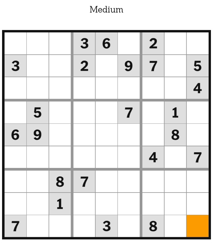 NYT Sudoku Medium January 11, 2026
