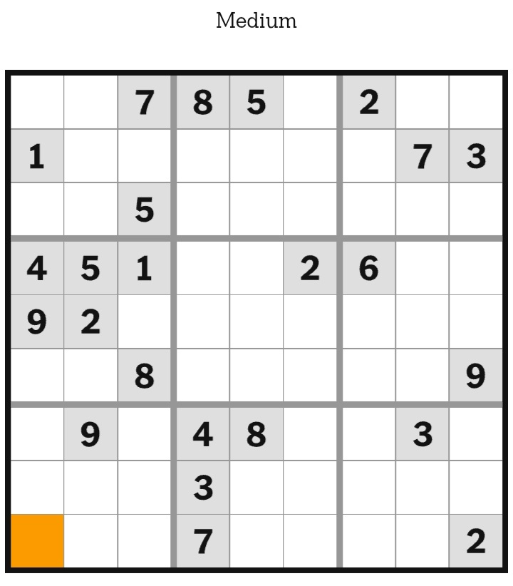 NYT Sudoku Medium January 12, 2026