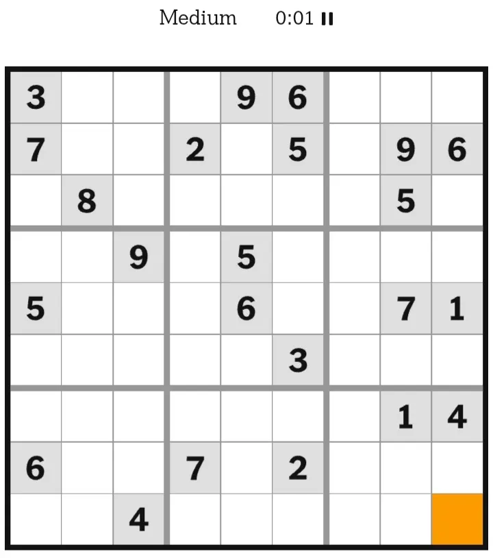 NYT Sudoku Medium January 16, 2026
