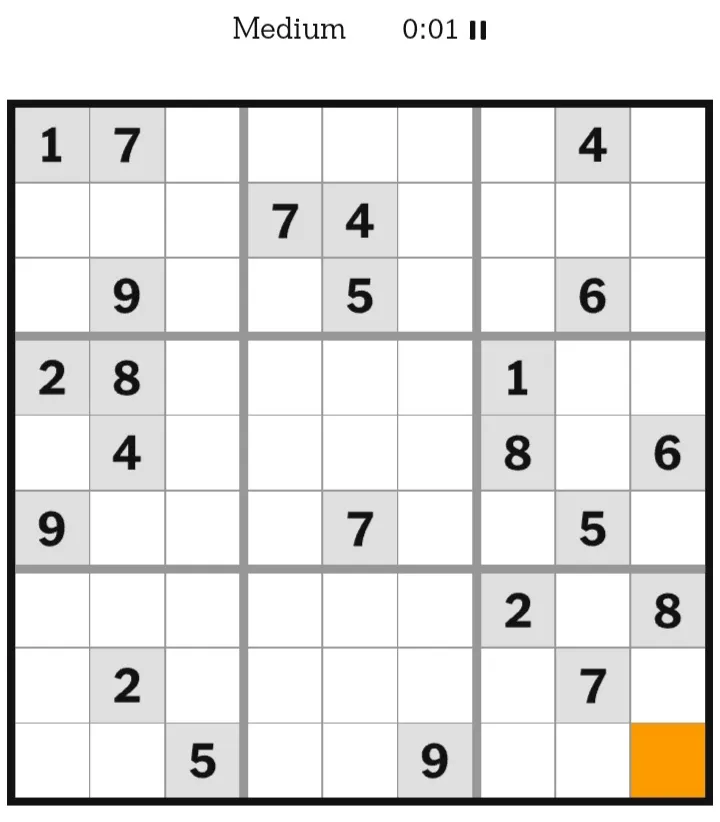 NYT Sudoku Medium January 18, 2026