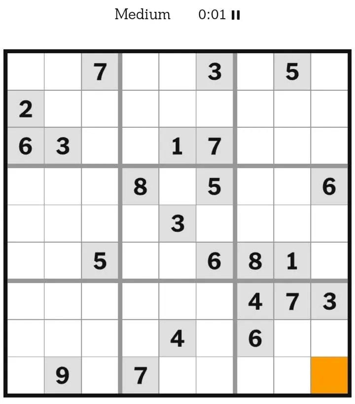 NYT Sudoku Medium January 22, 2026