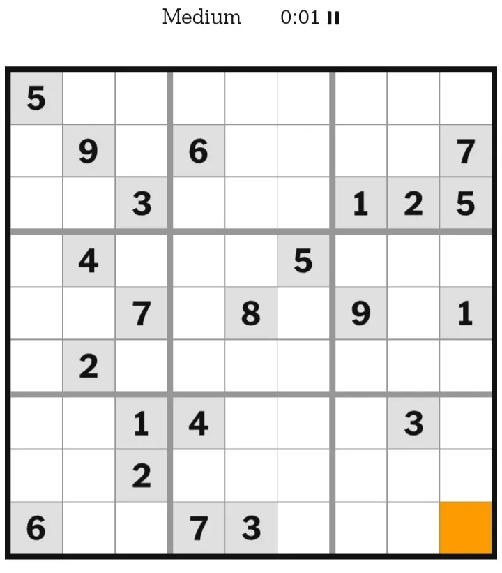 NYT Sudoku Medium January 25, 2026